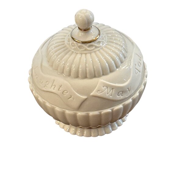 vintage Lenox Musical Sentiment Box Ceramic White & Gold Joy Laughter Handcrafte - Picture 2 of 11